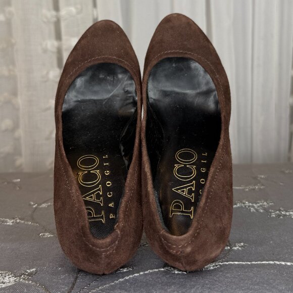 Paco Gil Brown Suede Welty Topstitched Platform High Heel Pumps Size 5.5 W - Picture 7 of 11